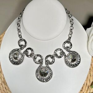 Chunky clear Rivoli Rhinestone Hammered Statement Necklace.